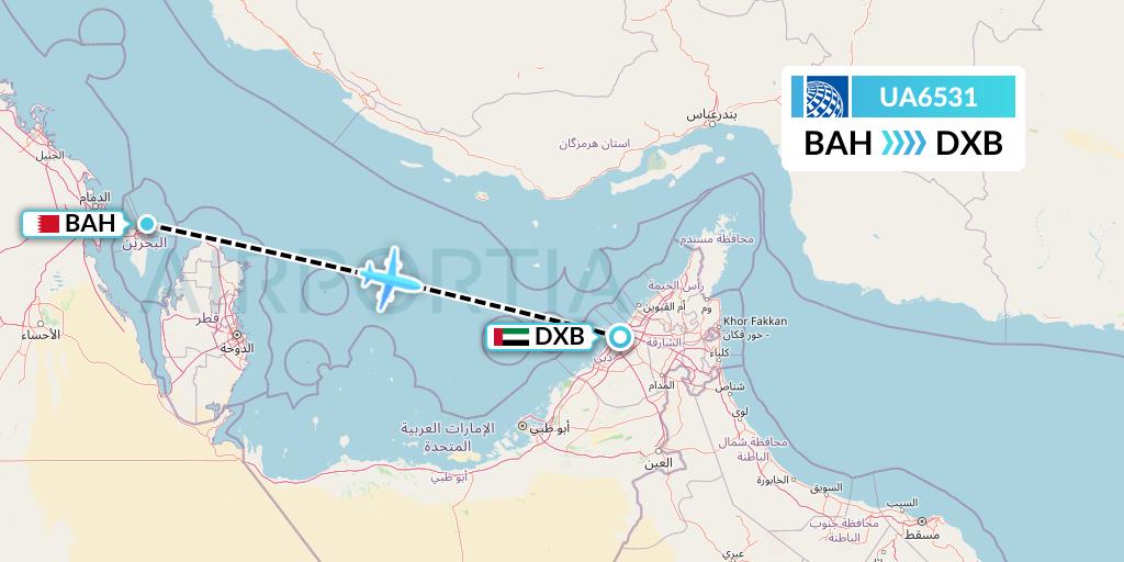 UA6531 United Airlines Flight Map: Bahrain to Dubai