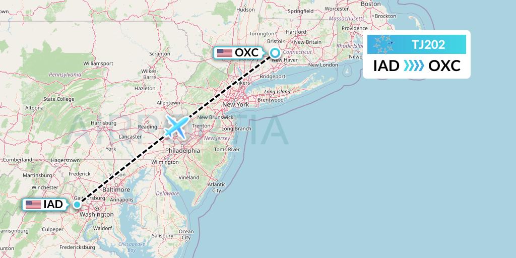 TJ202 Tradewind Aviation Flight Map: Washington to Oxford