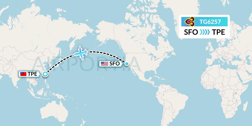 TG6257 Thai Airways Flight Map: San Francisco to Taipei