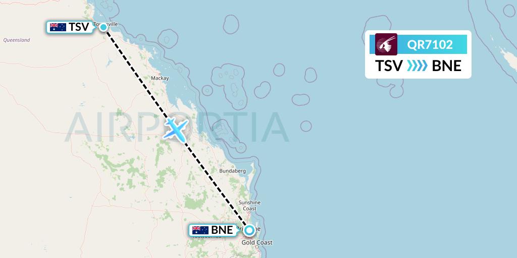 QR7102 Qatar Airways Flight Map: Townsville to Brisbane