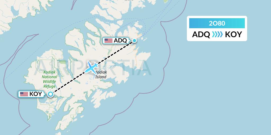 2O80 Island Air Service Flight Map: Kodiak to Olga Bay