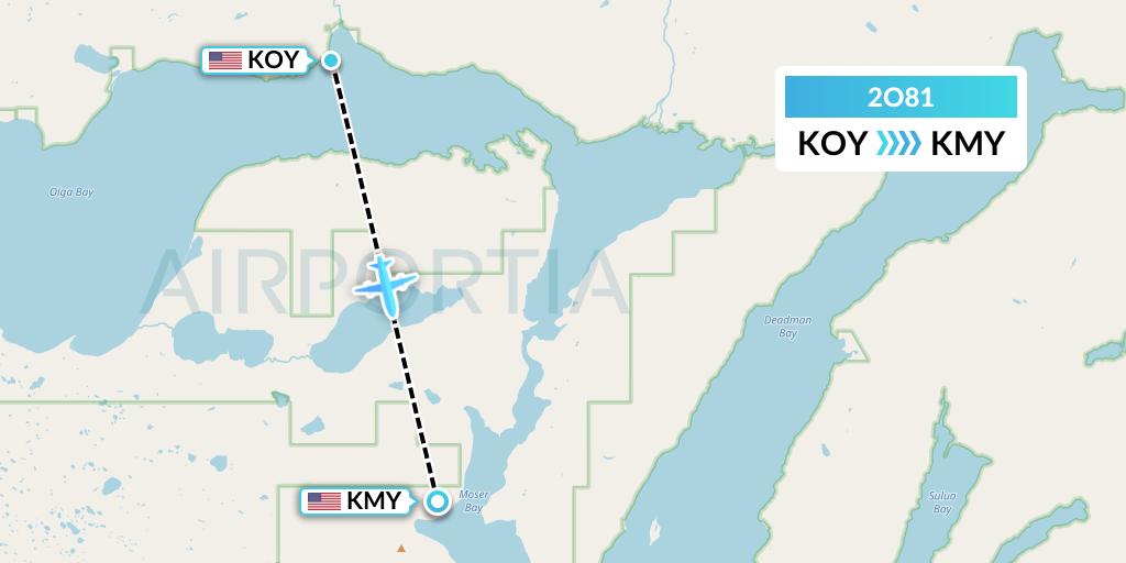 2O81 Island Air Service Flight Map: Olga Bay to Moser Bay