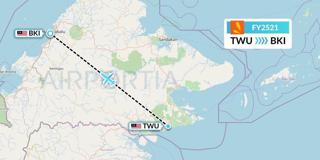 FY2521 Firefly Flight Map: Tawau to Kota Kinabalu