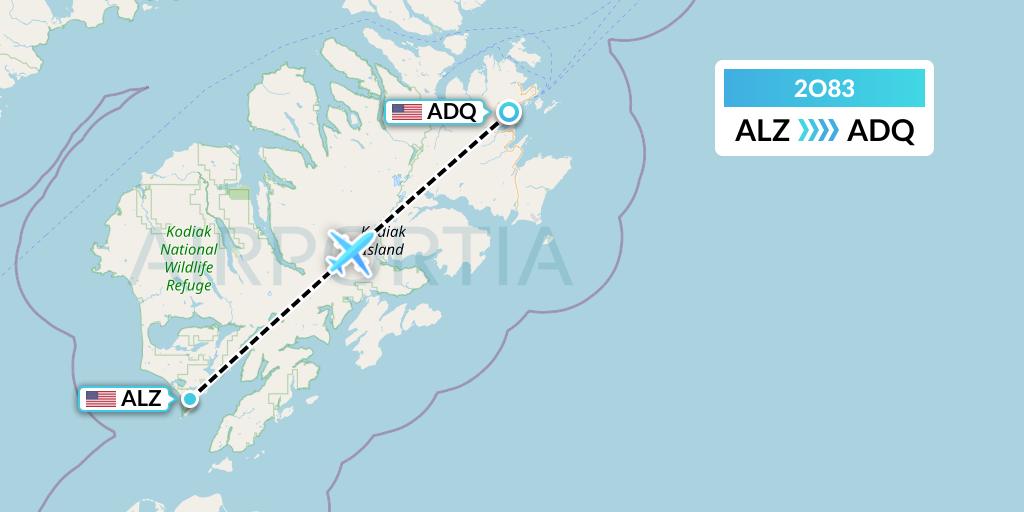 2O83 Island Air Service Flight Map: Lazy Bay to Kodiak