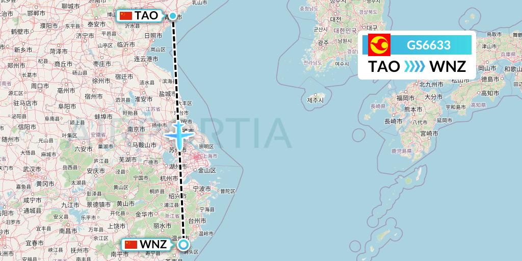 GS6633 Tianjin Airlines Flight Map: Qingdao to Wenzhou