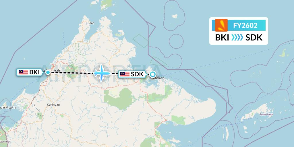 FY2602 Firefly Flight Map: Kota Kinabalu to Sandakan
