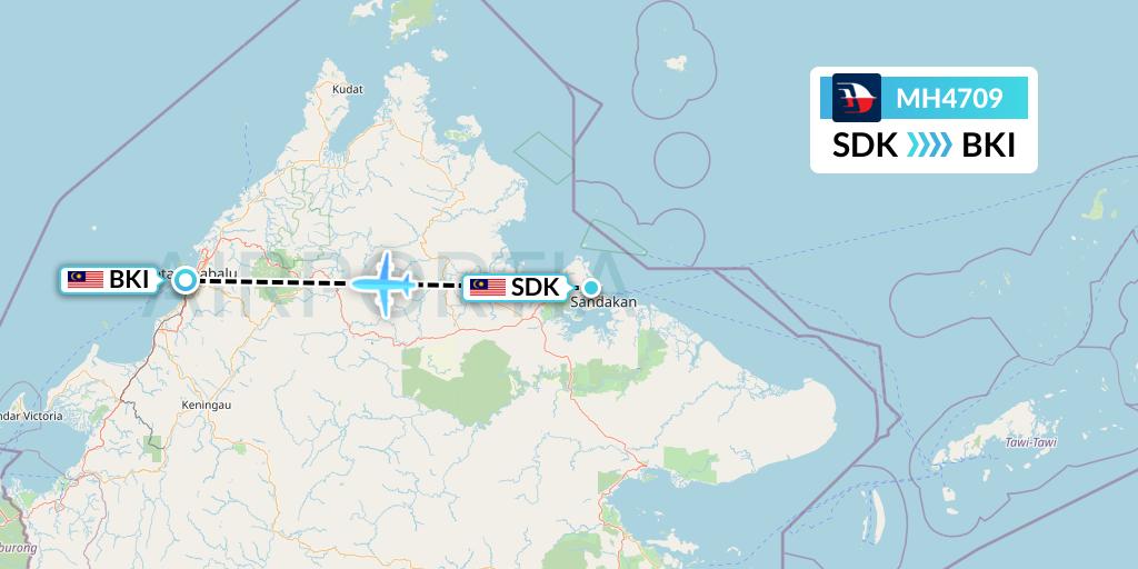 MH4709 Malaysia Airlines Flight Map: Sandakan to Kota Kinabalu