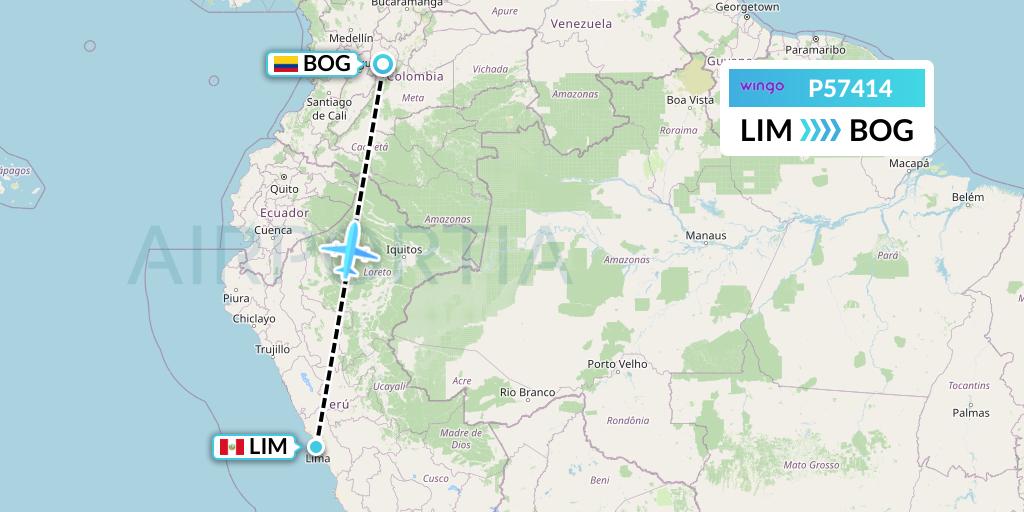 P57414 Copa Airlines Colombia Flight Map: Lima to Bogota
