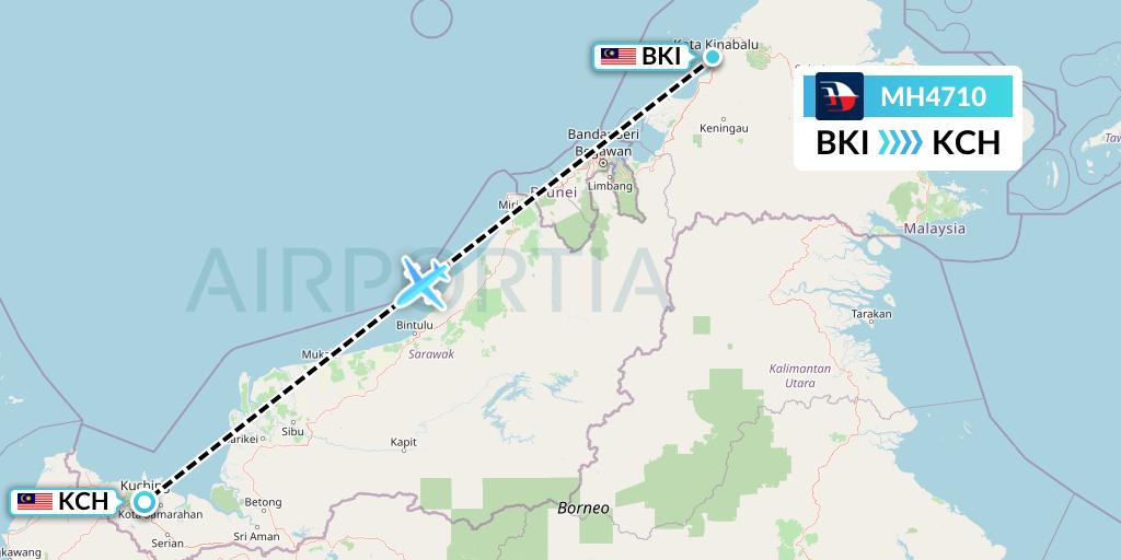 MH4710 Malaysia Airlines Flight Map: Kota Kinabalu to Kuching