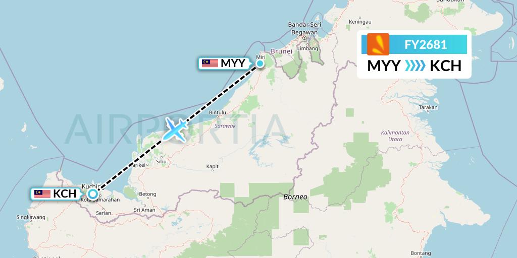 FY2681 Firefly Flight Map: Miri to Kuching