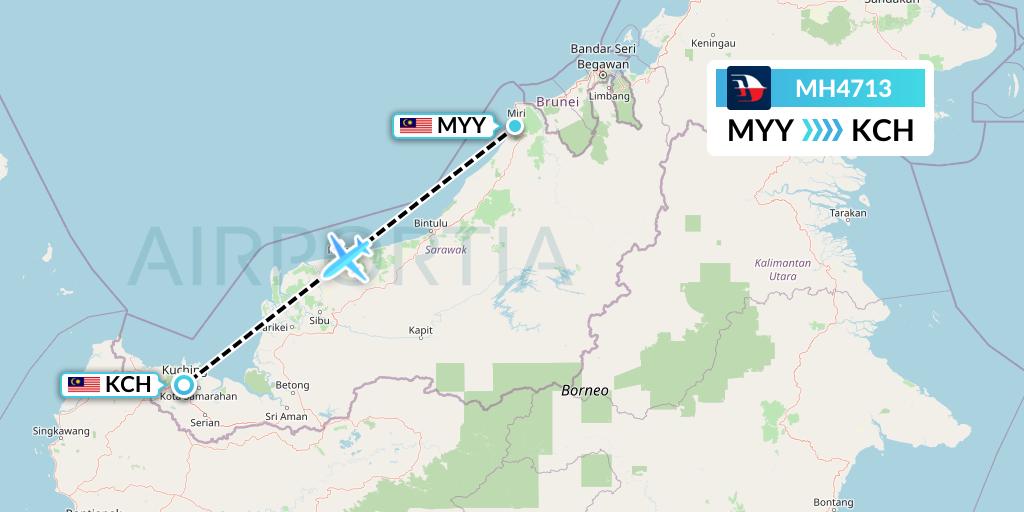 MH4713 Malaysia Airlines Flight Map: Miri to Kuching