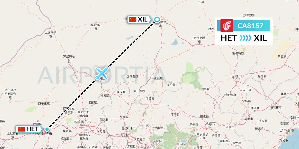 CA8157 Air China Flight Map: Hohhot to Xilinhot