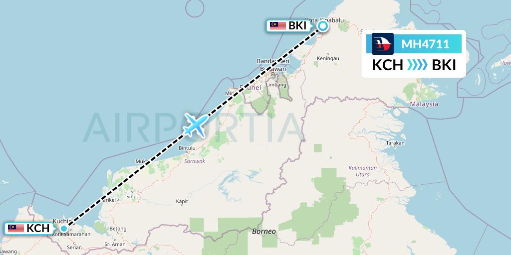 MH4711 Malaysia Airlines Flight Map: Kuching to Kota Kinabalu