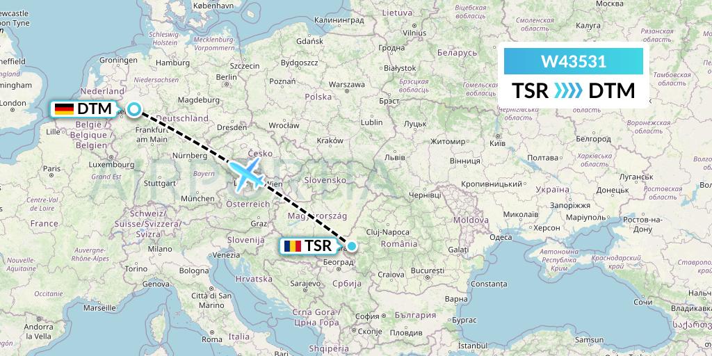 W43531 Wizz Air Malta Flight Map: Timisoara to Dortmund