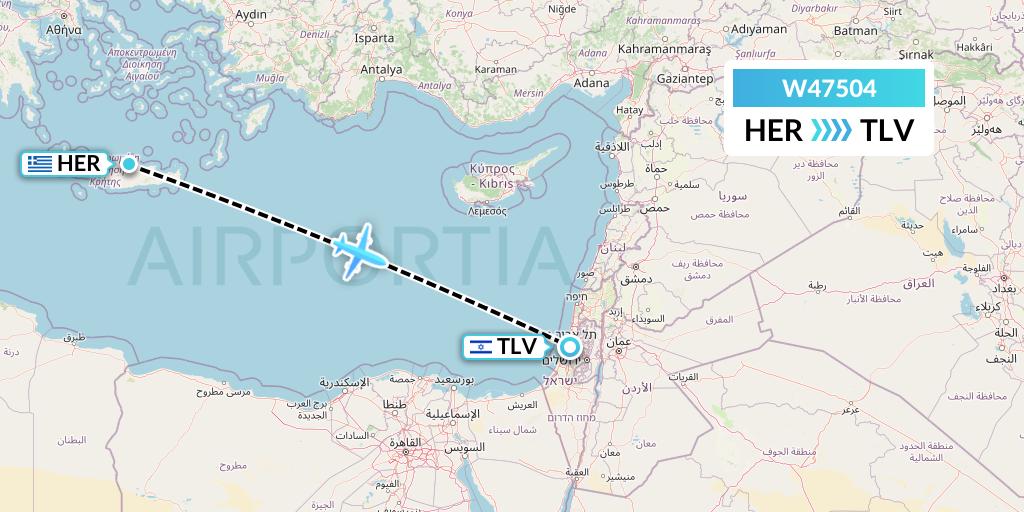 W47504 Wizz Air Malta Flight Map: Heraklion to Tel Aviv