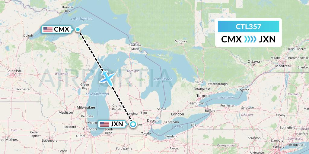CTL357 Central Airlines Flight Map: Hancock to Jackson