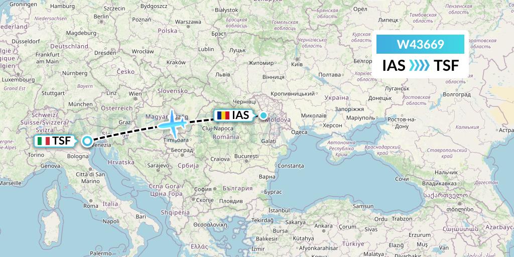W43669 Wizz Air Malta Flight Map: Iasi to Treviso