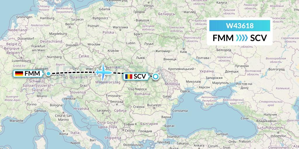 W43618 Wizz Air Malta Flight Map: Memmingen to Suceava