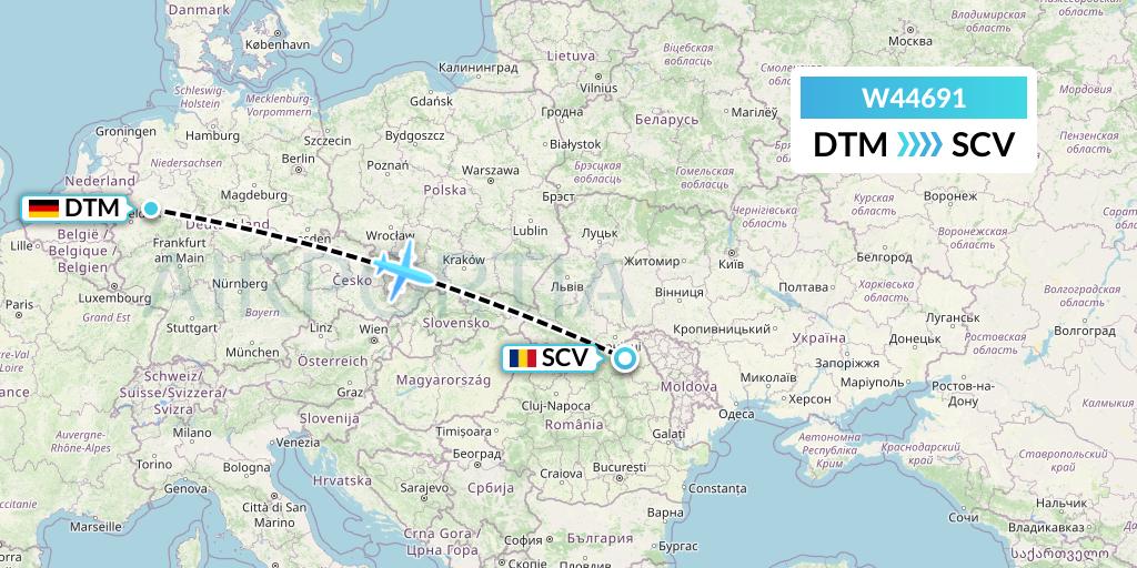 W44691 Wizz Air Malta Flight Map: Dortmund to Suceava