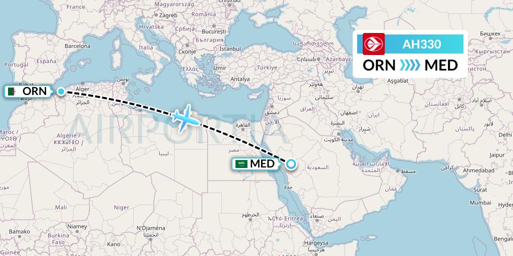 AH330 Air Algerie Flight Map: Oran to Medina