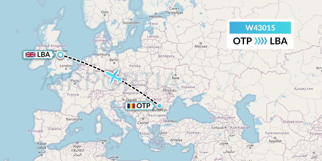 W43015 Wizz Air Malta Flight Map: Bucharest to Leeds
