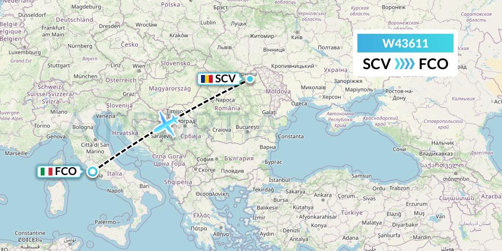 W43611 Wizz Air Malta Flight Map: Suceava to Rome