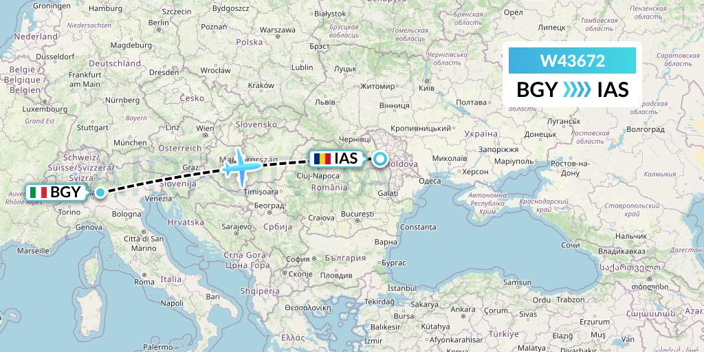 W43672 Wizz Air Malta Flight Map: Milan to Iasi