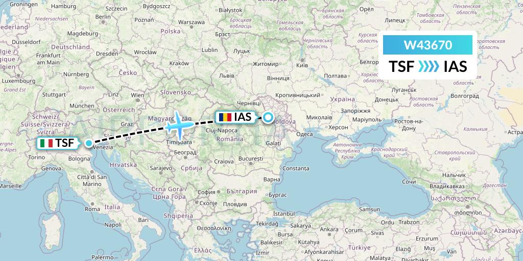 W43670 Wizz Air Malta Flight Map: Treviso to Iasi