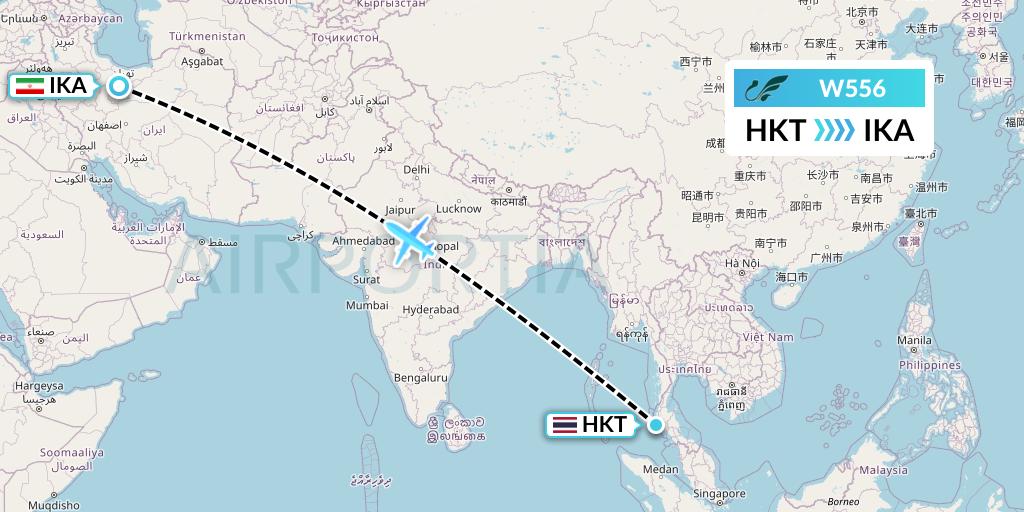 W556 Mahan Air Flight Map: Phuket to Tehran