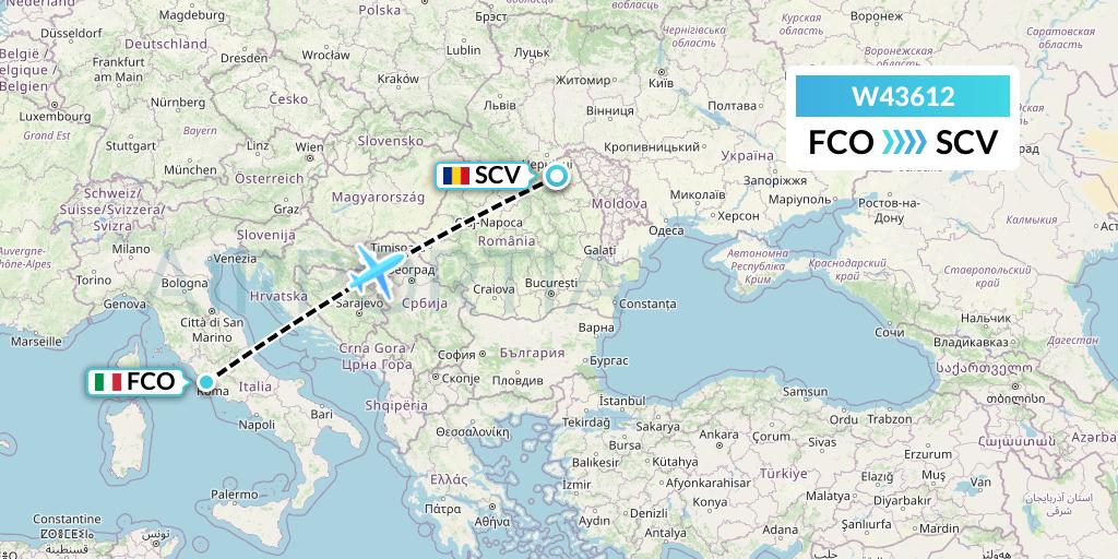 W43612 Wizz Air Malta Flight Map: Rome to Suceava