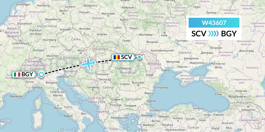 W43607 Wizz Air Malta Flight Map: Suceava to Milan
