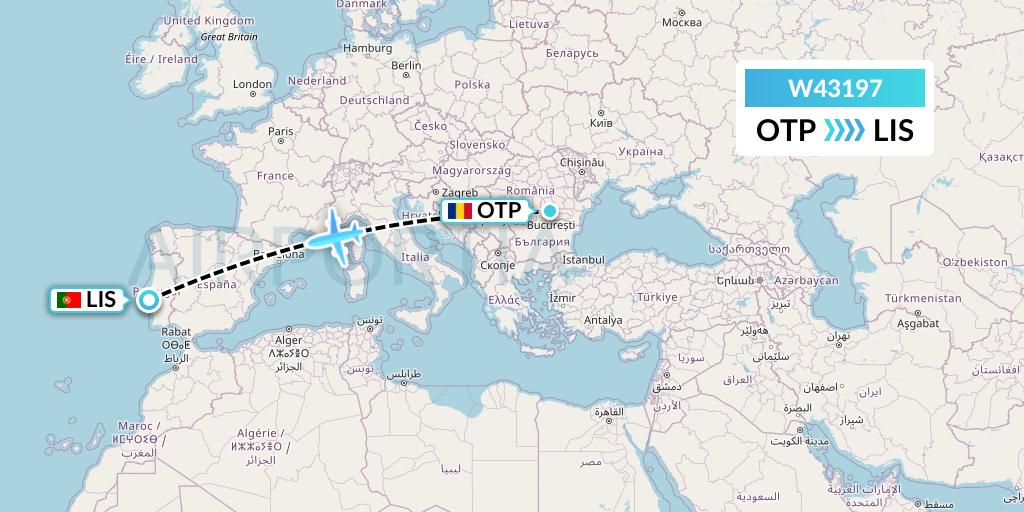 W43197 Wizz Air Malta Flight Map: Bucharest to Lisbon