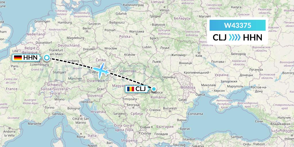 W43375 Wizz Air Malta Flight Map: Cluj-Napoca to Hahn