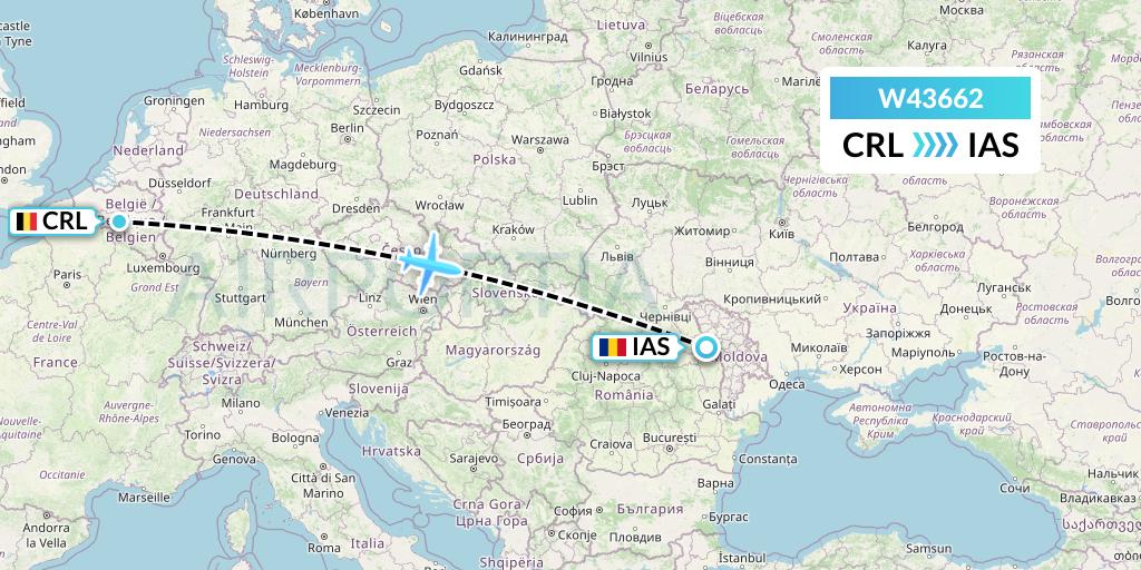 W43662 Wizz Air Malta Flight Map: Brussels to Iasi