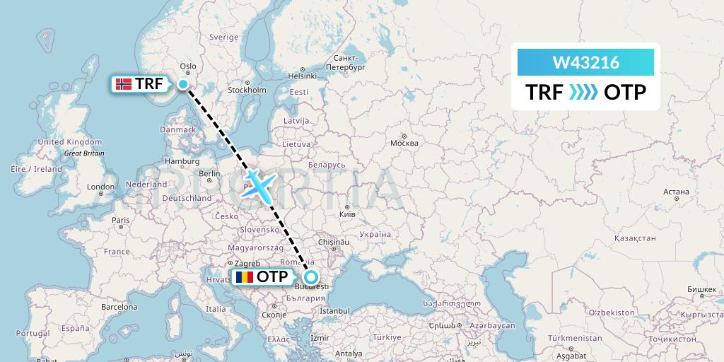 W43216 Wizz Air Malta Flight Map: Oslo to Bucharest