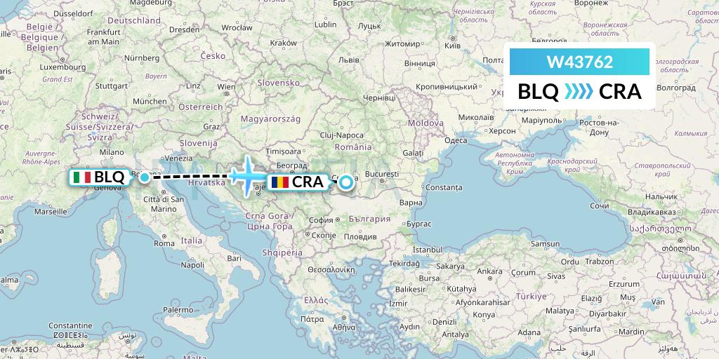 W43762 Wizz Air Malta Flight Map: Bologna to Craiova