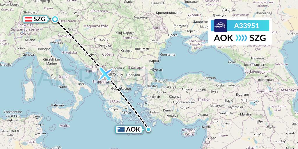 A33951 Aegean Airlines Flight Map: Karpathos to Salzburg