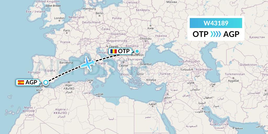 W43189 Wizz Air Malta Flight Map: Bucharest to Malaga