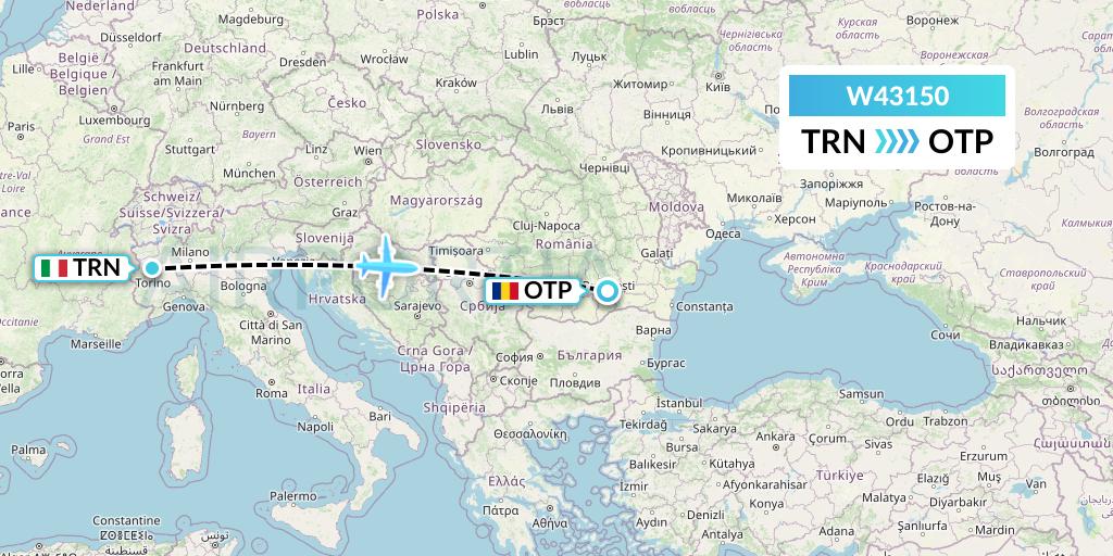 W43150 Wizz Air Malta Flight Map: Turin to Bucharest