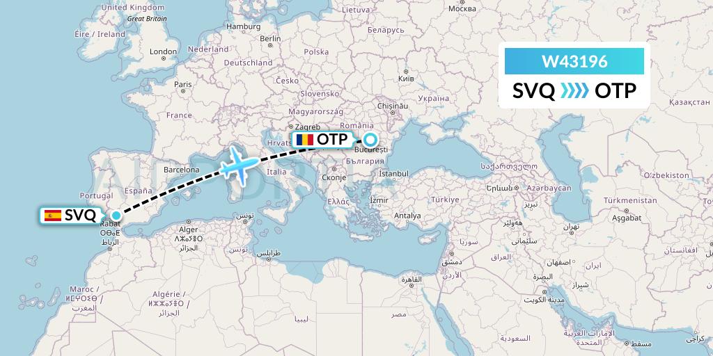W43196 Wizz Air Malta Flight Map: Seville to Bucharest