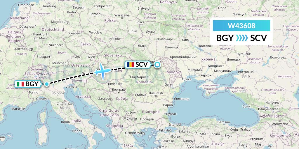 W43608 Wizz Air Malta Flight Map: Milan to Suceava