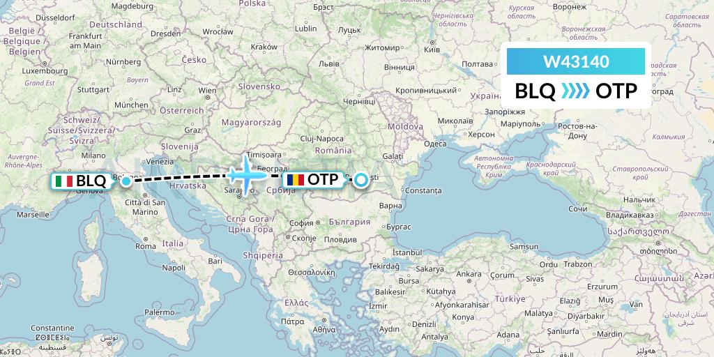 W43140 Wizz Air Malta Flight Map: Bologna to Bucharest
