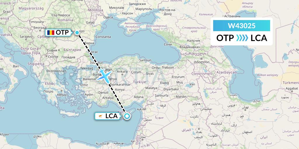 W43025 Wizz Air Malta Flight Map: Bucharest to Larnaca