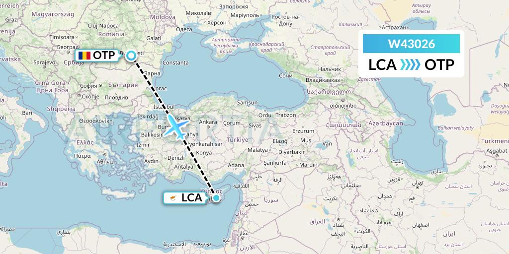 W43026 Wizz Air Malta Flight Map: Larnaca to Bucharest