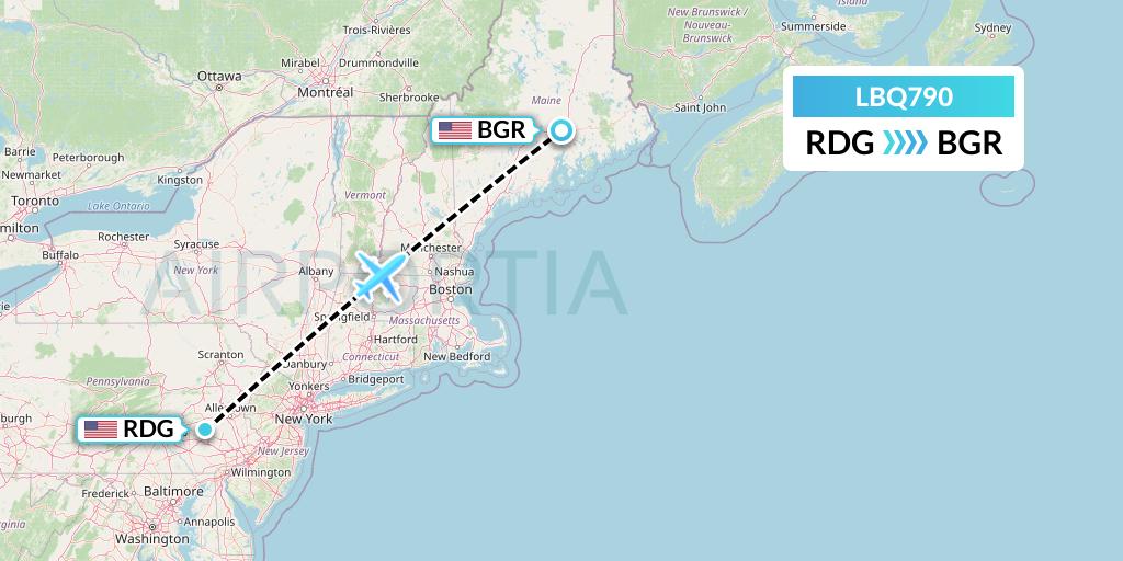LBQ790 Quest Diagnostics Flight Map: Reading to Bangor