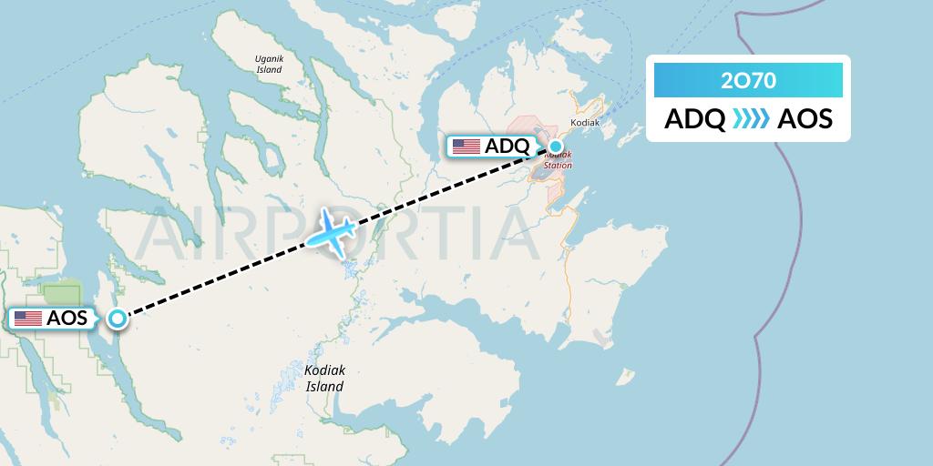 2O70 Island Air Service Flight Map: Kodiak to Amook Bay