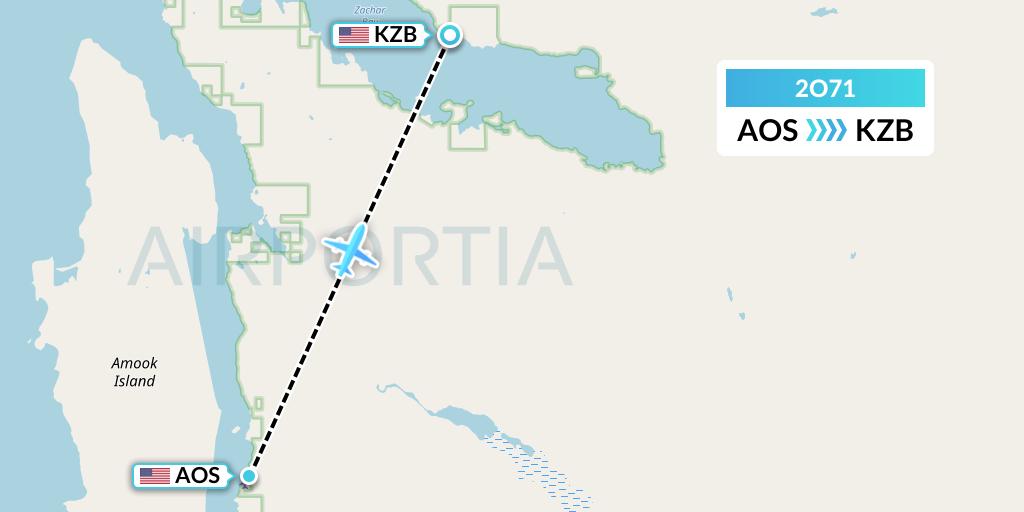 2O71 Island Air Service Flight Map: Amook Bay to Zachar Bay