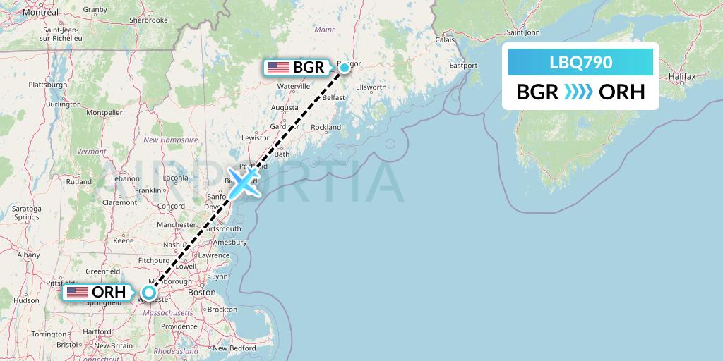 LBQ790 Quest Diagnostics Flight Map: Bangor to Worcester
