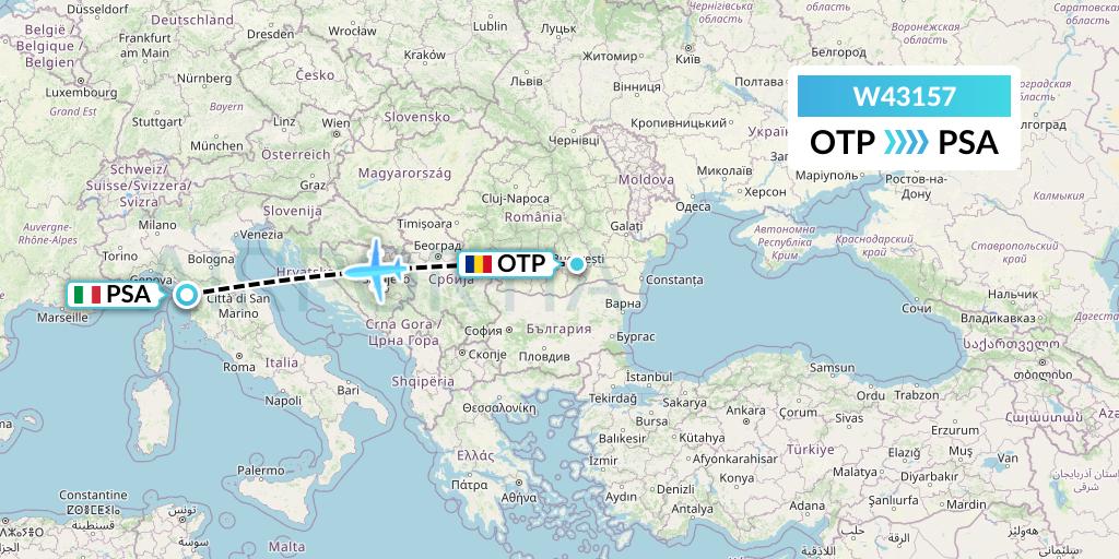 W43157 Wizz Air Malta Flight Map: Bucharest to Pisa