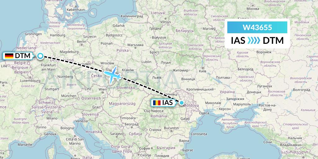 W43655 Wizz Air Malta Flight Map: Iasi to Dortmund